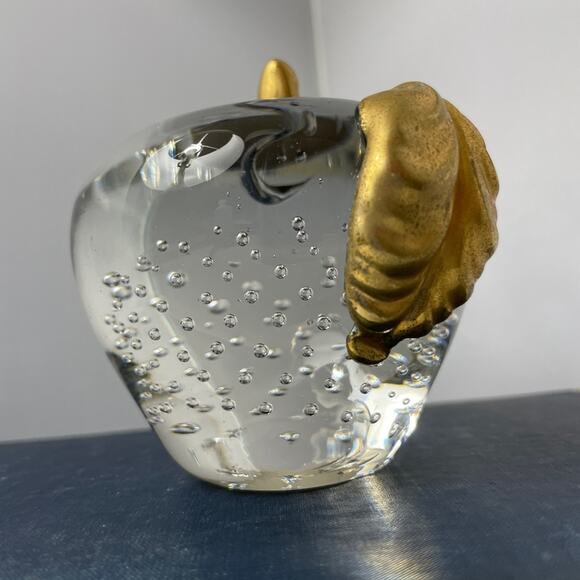 Vintage Gatco Controlled Bubble‎ Glass Apple Paperweight w/ Solid Brass - Picture 2 of 9
